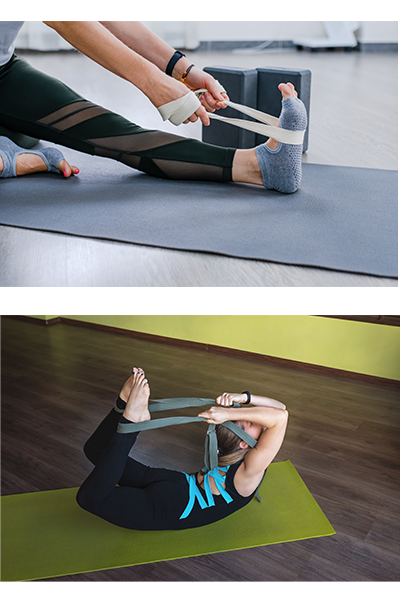 Stretching with yoga strap