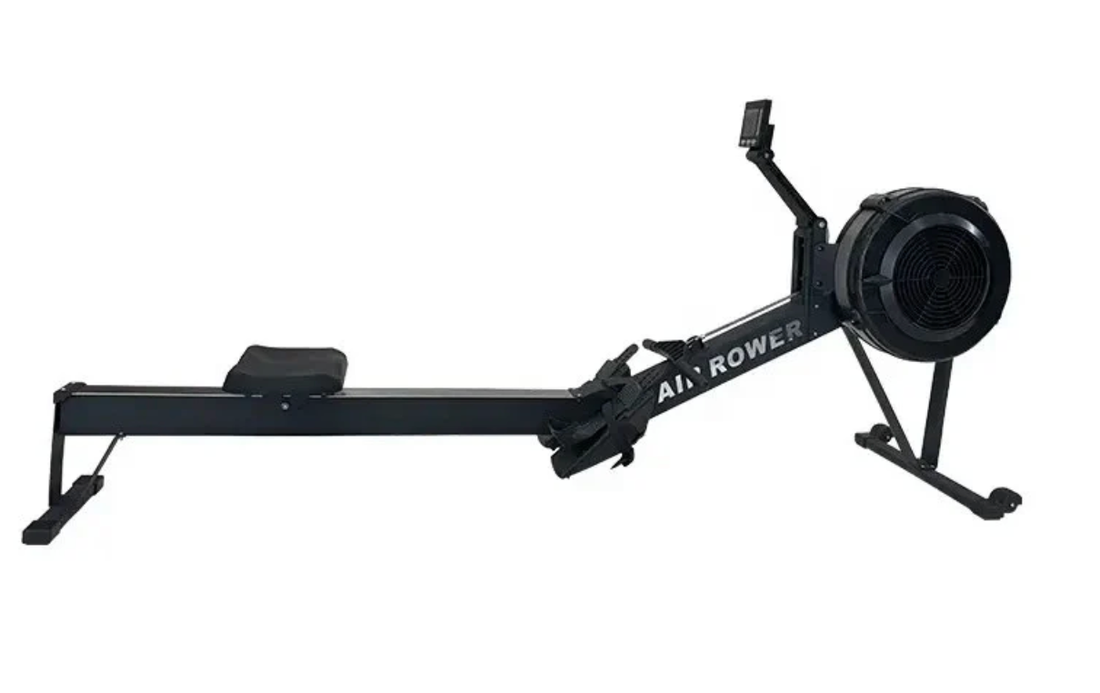 Black Summum C2 air rower, profile view.